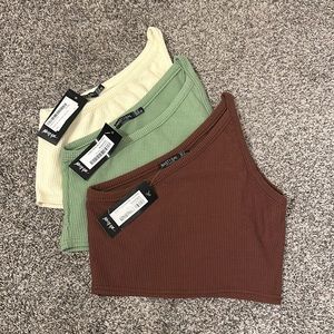 3 pack, one shoulder, NastyGal crop tops
